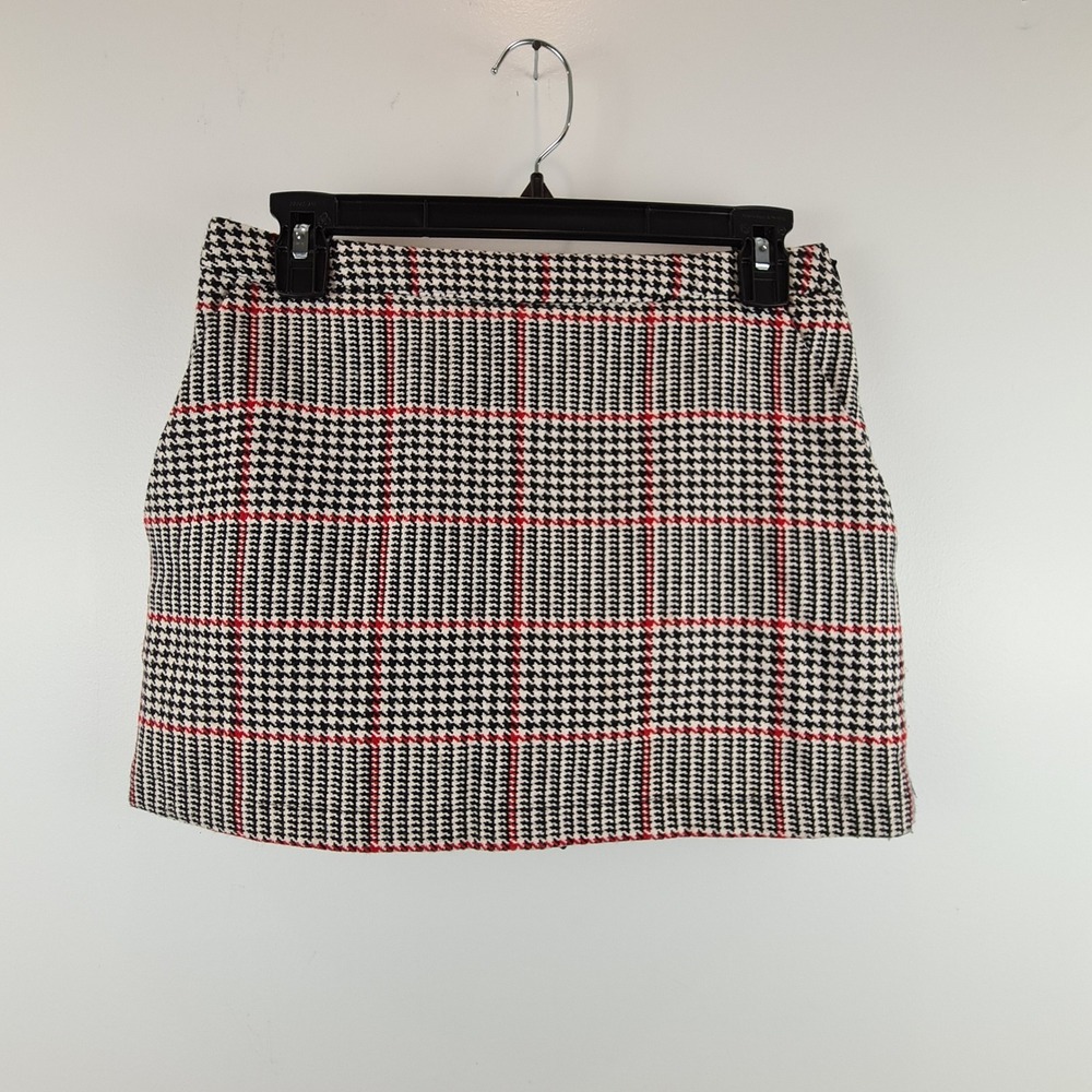 Forever 21 Houndstooth Plaid Wool Blend Mini Skort Black Red White Small Punk